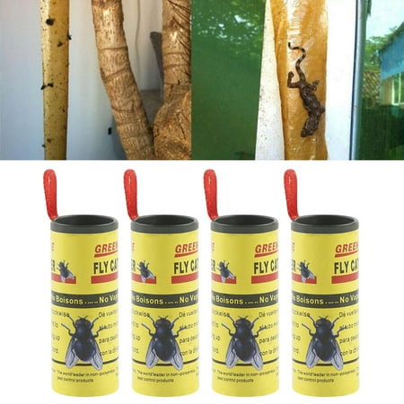 Ribbon Strips - Jeobest 4PCS Sticky Fly Ribbons - Fly Paper Strips - Fly Paper Ribbon - Fly Catcher Ribbon Fly Sticky Paper Strip Mosquitos Killer Catcher Flying Insect Control Toxic Flying Insect Catcher Yellow MZ