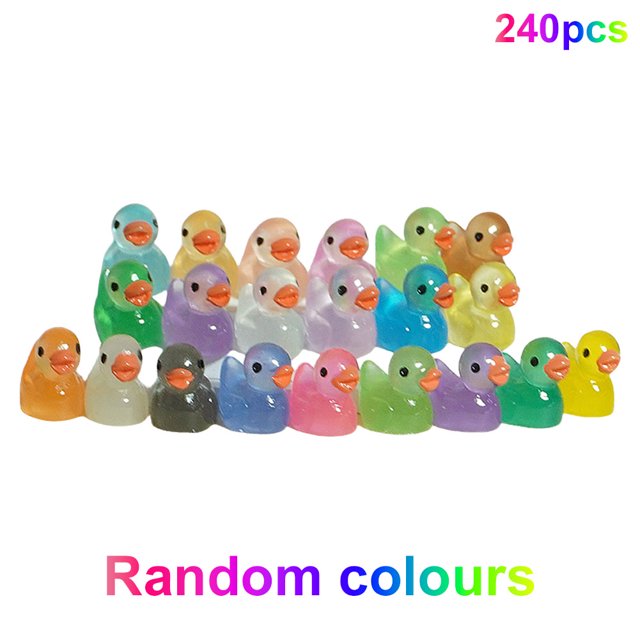 240 Uds pato miniatura colorido DIY decoración de pato pequeño que brilla en la oscuridad favores de fiesta