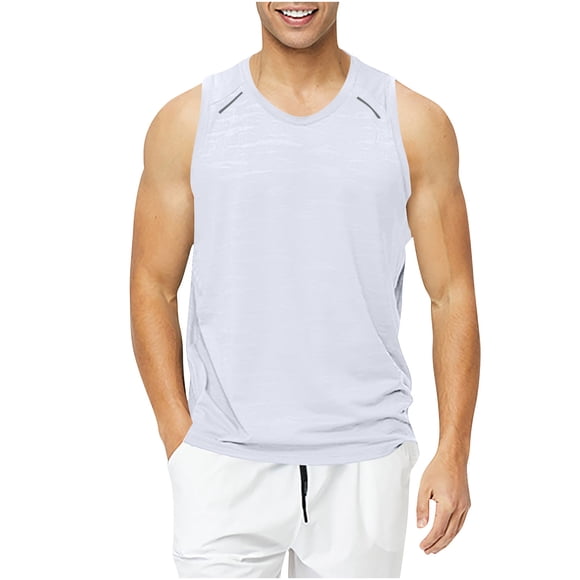 pstuiky Camisetas sin mangas para hombre, Camiseta deportiva de secado rápido de malla de color liso con cuello redondo para hombre Tops elegantes para mujer xxl