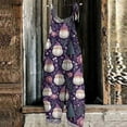 thumbnail image 2 of Women's Christmas Printed Cotton Linen Jumpsuit - Casual Loose Retro Overalls With Pockets, Dark Purple Size XXL, 2 of 7