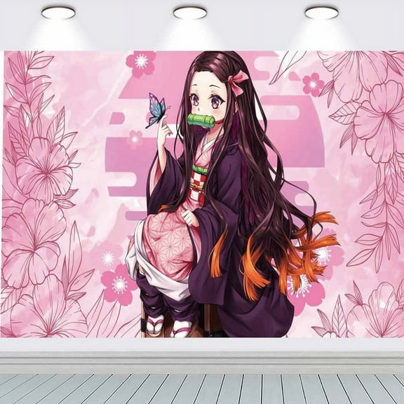 Nezuko Kamado Demon Slayer Party Supplies Taspestry Poster Banner Backdrop Background Wall Decor