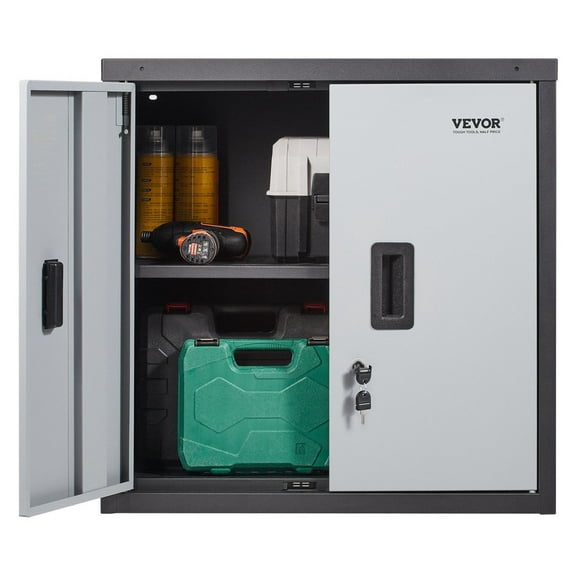 Foldable Wall Cabinet, Metal Garage Cabinet Wall Mounted 26' Small Cabinet 240 LBS Loading Capacity Adjustable Shelf Magnetic Door File Locker for Garage Office Home Black