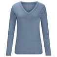 thumbnail image 4 of BiZtdJrK V Neck T Shirts for Women Long Sleeve Slim Fit Cropped T Shirt Soft Lounge Undershirts Casual Street Tee Tops Blue XL, 4 of 8