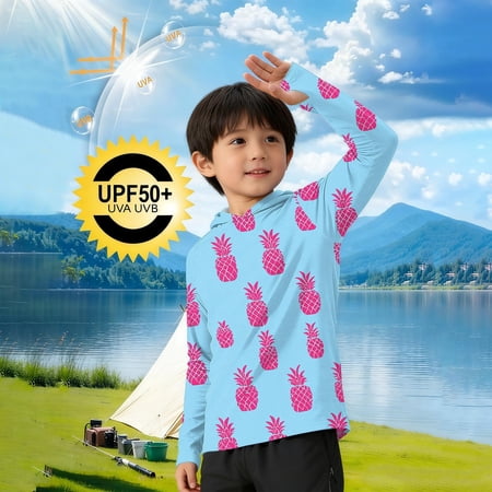 UVEASISHA Boys Girls Hooded Rash Guard UPF 50+ Sun Protection Long Sleeve Swim Shirt Tropical Beach Pool Top Light Blue 120