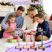 JoyStone Kick Scooter for Kids with LED Light Wheels & Music, 3 Adjustable Height Handlebars, Lean-to-Steer Technology, 3 Wheel Scooter for Toddlers Girls Boys Up to 110 Lbs, Purple
