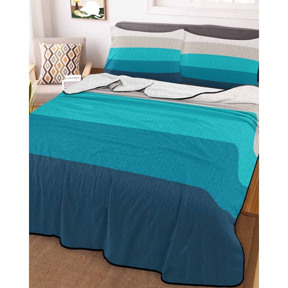Blue Aqua Ombre Queen Size Down Alternative Comforter, Lightweight Comforter Quilt Bedding Set with Pillow Shams Modern Abstract Art Farmhouse Striped All Seasons Bed Comforter Duvet Insert 90"x96"