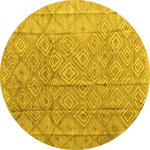 Ahgly Company Indoor Round Abstract Yellow Modern Area Rugs, 3' Round