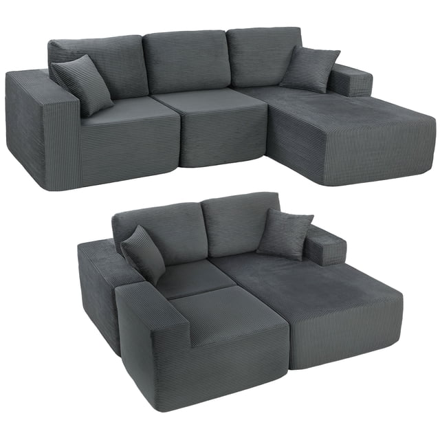HOMCOM Canapé Sectionnel Modulaire, Canapé en L avec Assise Profonde, Gris Foncé