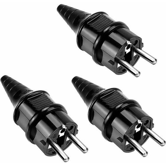 Jinsinto3-teiliger elektrischer Stecker, Schutzkontaktstecker, biegsame Gummistecker, Modèle E012, Schutzklasse 250 V (16 A, 50 Hz) pour Kabel 616 mm (schwarz)