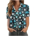 thumbnail image 2 of JTZGDY Women Hawaiian Shirt Soft Cool Summer Hawaii Shirts Floral Tropical Print V Neck Collared Beach Vacation T-Shirt Short Sleeve Button Up Lightweight Cardigan Tops Black#01 XXL, 2 of 7
