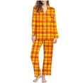 thumbnail image 2 of YWDJ Cute Pajamas Lightweight Plaid Long Sleeve Button Down Shirts 2 Piece Long Pants Loungewear S Orange, 2 of 5