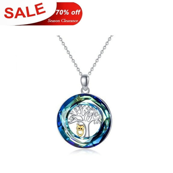 Cuoka Tree of Life Necklace 925 Sterling Silver Crystal Pendant Necklaces with Cute Owl 18K White Gold Plated Hypoallergenic Fashion Jewelry Xmas Birthday Gift for Women Mom Wife