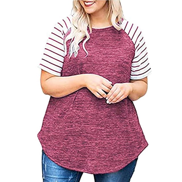 Pompotops Mode Femmes T-Shirt à Rayures Manches Courtes Col Rond Blouse Tops