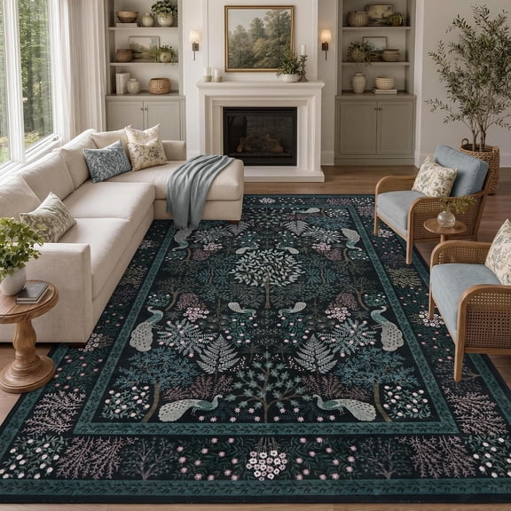8x10 Vintage Area Rug Machine Washable Non Slip Low Pile for Living Room Green
