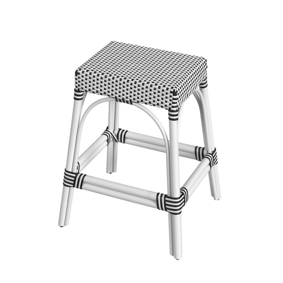 Butler Specialty Company Robias Rattan 24.5" Counter Stool - White & Black Dot