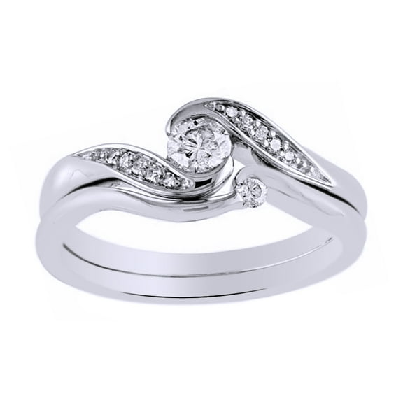 AFFY White Natural Diamond Bypass Bridal Ring Set In Solid Gold (0.33 Cttw)