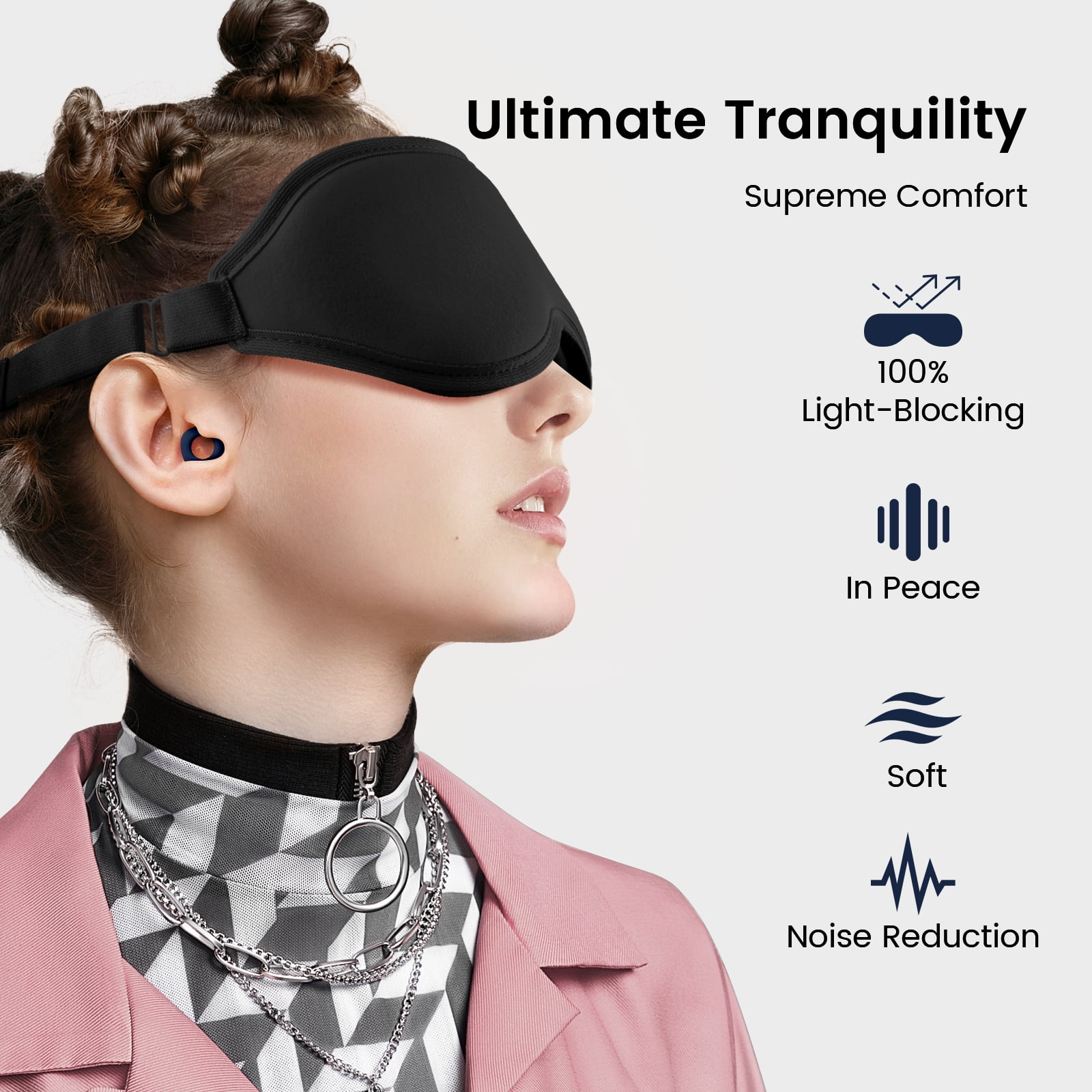 Audree Ear Plugs and Sleep Mask Combo - Serenity Set for Peaceful Sleep and Relaxation, Blue + Black