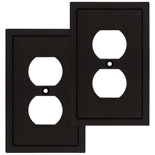 FrostHike Modern Edge Decorative Wall Plate Switch Plate Outlet Cover, Durable Solid Zinc Alloy (Single Duplex 2PK, Matte Black)