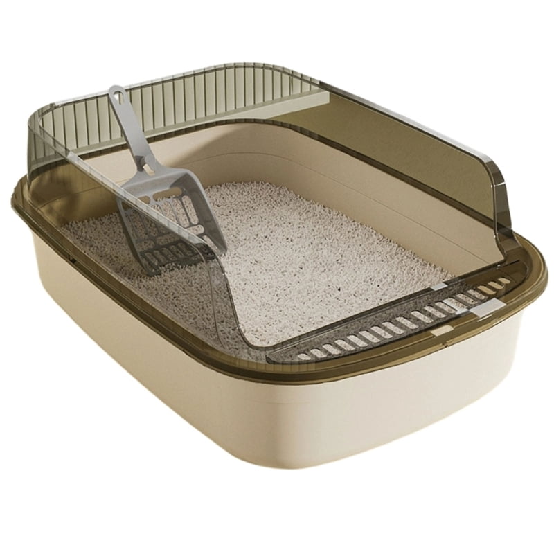 Yiran Thickened Semi Enclosed Splash Proof Cat Litter Box, Off White, Extra Large Size