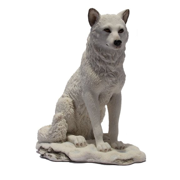 7.75 Inch Wolf Sitting in Snow Decorative Statue Figurine, White