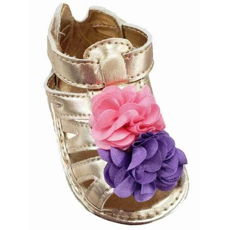 

Infant Girls Gold Strappy Sandals Pink Purple Flowers Summer Baby Shoes 0-3M