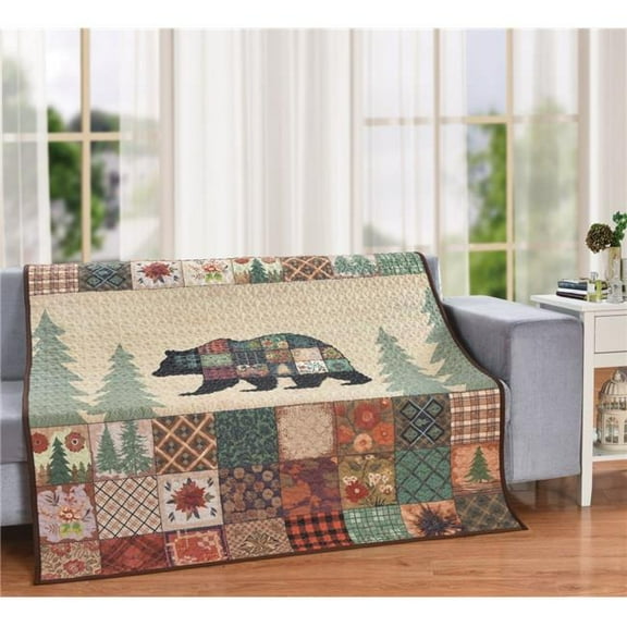 De Leon Collections 63842 Vibrant Wilderness Black Bear Forest Quilt Throw Blanket