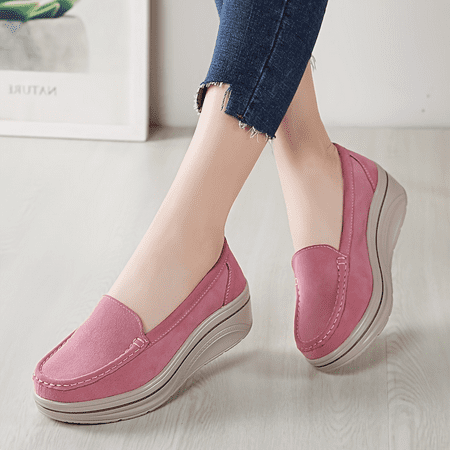 

SHZHRUKUNSHM Comfortable Women‘s Solid Color Platform Slip On Sneakers For Casual Outdoor Walking Loafers