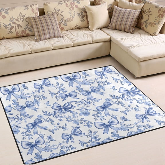Ryvnso Vintage Bows Blue Area Rug Floor Mats Non-Slip Home Carpet 63 x 48 inch