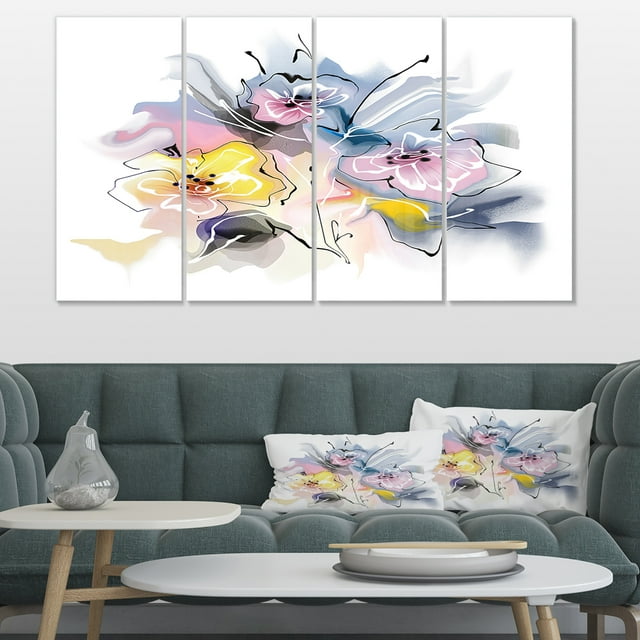 Textured Floral Drawing - Extra Large Floral Wall Art