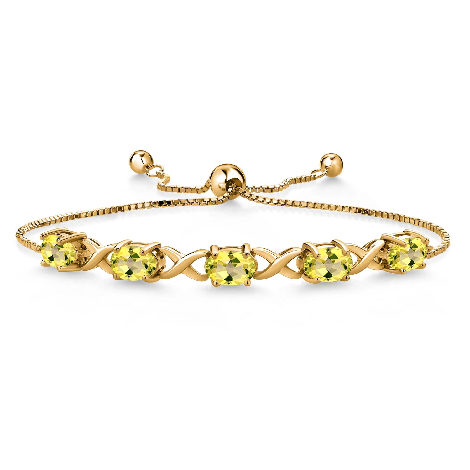 Gem Stone King 18K Yellow Gold Plated Silver Canary Mystic Topaz Bracelet for Women (4.00 Cttw, Gemstone November Birthstone, Oval 7X5MM, Fully Adjustable up to 9 inches)