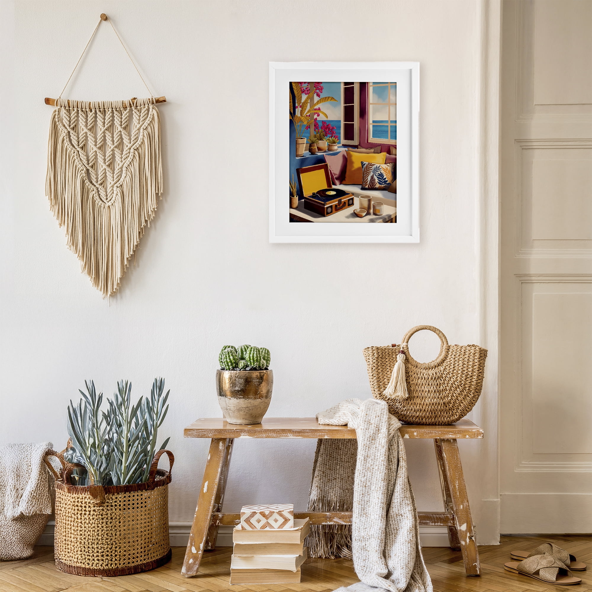 Stupell Industries Boho Vacation By The Sea White Framed Print Under Glass, design by Lisa R Dumm