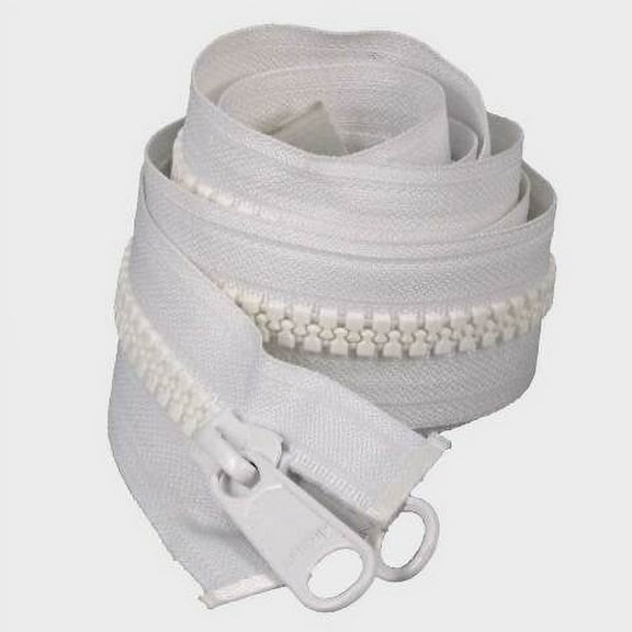 Lenzip Boat Separator Zipper | Double Pull 62 Inch White Plastic