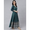 thumbnail image 4 of Janasya Indian Women's Teal Crepe Tribal Print Anarkali Kurta, 4 of 6