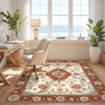 thumbnail image 3 of Design&I 8'x10' Washable Area Rug Sleek Flatweave Pet Friendly Orange Burnt Vintage Scroll Border Ornate Decorative Terracotta for King Size Bedroom, Under Bed, 3 of 7