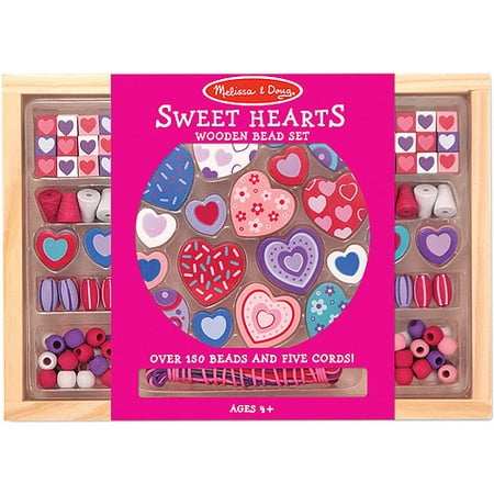 Melissa & Doug Sweet Hearts Wooden Bead Set With 120+ Beads and 5 Cords for Jewelry-Making