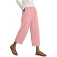 thumbnail image 5 of VBVC Women's Cotton Linen Drawstring Cropped Pants , Wide Leg Capri Pants For Women , Ladies' Lightweight Elastic Waist Trousers with Pockets,Pink,S-2XL, 5 of 7