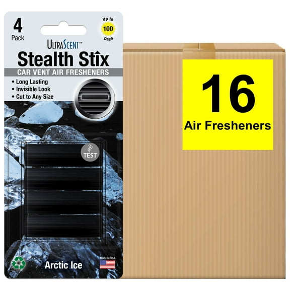 UltraScent Car Vent Clips Air Freshener Stealth Stix Car Vent Clips that Slip on Vent Blade, 4-Pack/16-Stix (Arctic Ice)