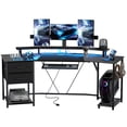thumbnail image 1 of Bureau de Jeu de 79 Pouces avec Lumières RVB, Grande Table d'Ordinateur Courbée avec Prises de Courant, USB-C, Support pour Moniteur, Plateau pour Clavier et 2 Tiroirs, Bureau de Bureau en Acier Noir et Panneau de Particules, 1 of 7