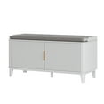 thumbnail image 4 of TOKSOM 39" White Shoe Bench with Padded Seat, Modern Entryway Storage Bench with Doors and Adjustable Shelves, Fluted Design Shoe Organizer Cabinet, P2 Wood Bench for Hallway & Mudroom, 4 of 12