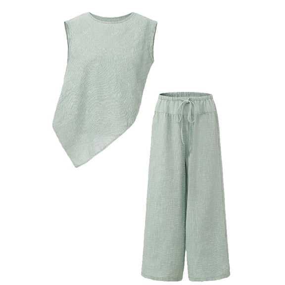 AUNVITO Women's Casual Sleeveless V-Neck Top and Pocket Shorts Set Comfortable Summer Outfit
