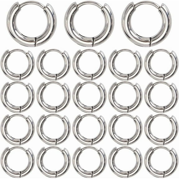 1 Box 24Pcs Silver Huggie Hoop Stainless Steel Earring Hoops Bulk Metal Round Ring Circle Earrings Hoop Findings with Latch Back Closure for Jewelry Making DIY Crafts Women Adult Supplies