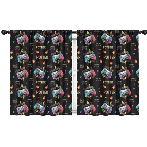 Blackout Kids Curtains,Colorful Controllers Games Symbols Black Pattern Childrens Insulated Curtains Set Of 2,Bedroom Essentials,Toddler Room Decor 42"x54"