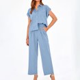 thumbnail image 2 of vigerkar Womens 2 Piece Outfits 2025 Spring Summer Casual Vacation Outfits Short Sleeve Tops with Wide Leg Pant Sets Sky Blue, XL, 2 of 9