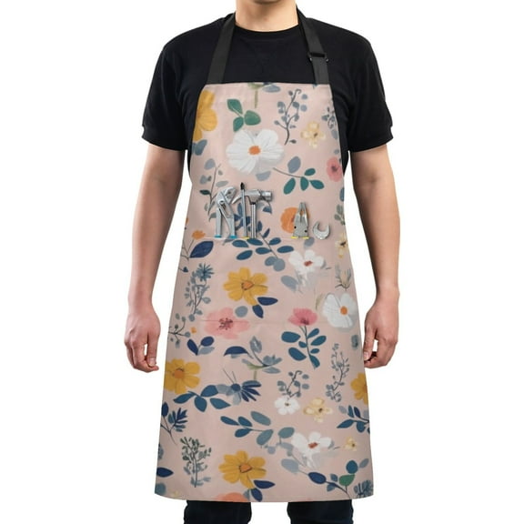 Simple Diverse Flowers Chef Kitchen Apron with Pockets for Women Waterproof Aprons for Cooking Baking