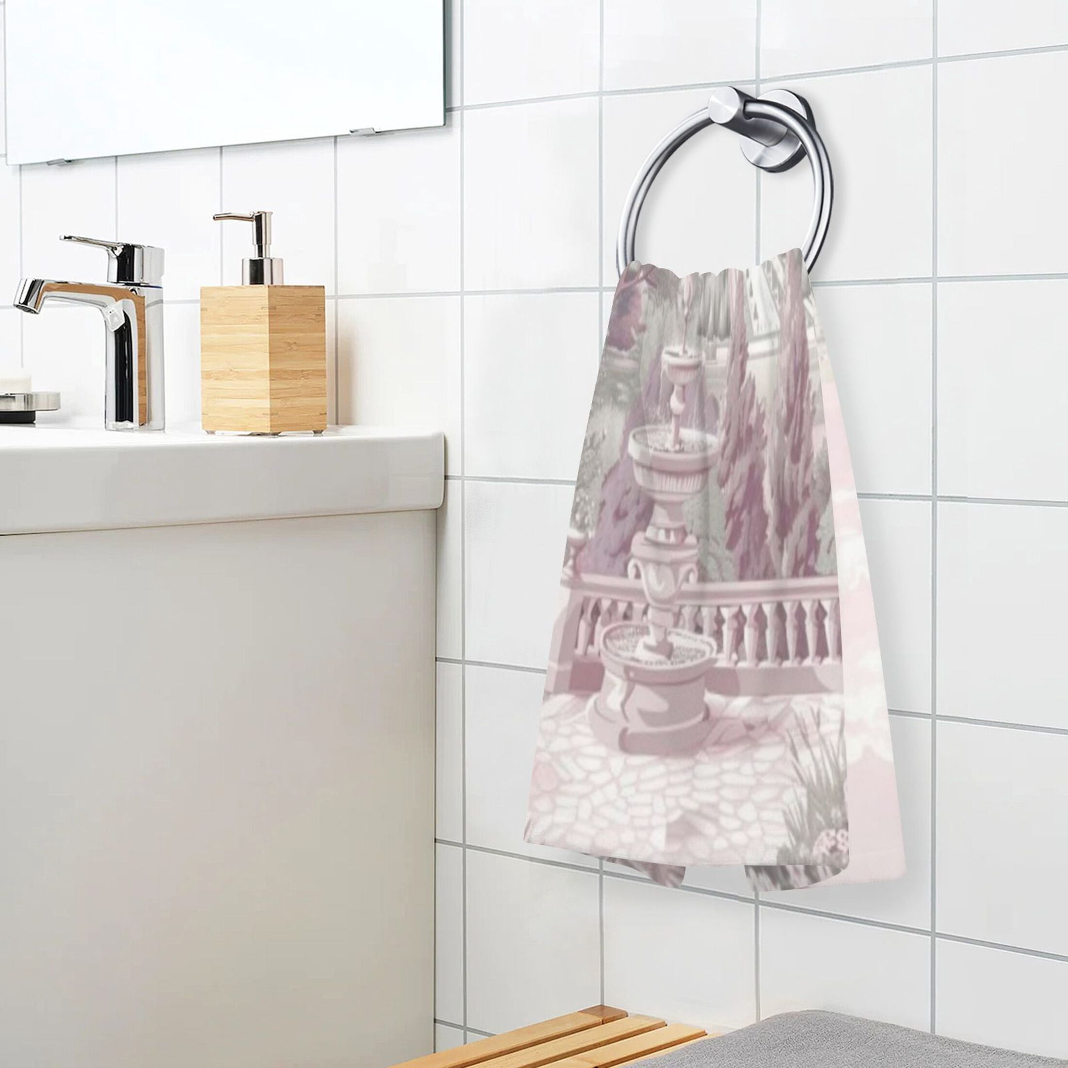 Cotton Towel Two-Piece 16x28 Inch One Sizex2 Face Towel Set Towel Set Cotton Hand Bath Towel Bathroom Beach Pink Flowers and The Eiffel Tower