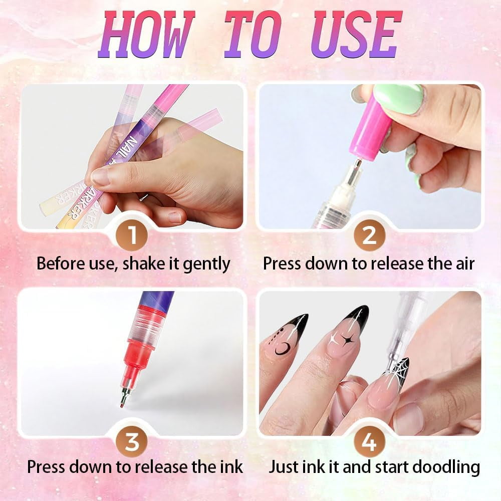 12 Colors Nail Art Marker Pens Set, Nail Markers for Nail Art, Suitable for Nail Art, Nail Painting, And Artistic Decorations; Suitable for everyone