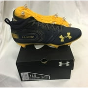 NEW Mens Under Armour Nitro Mid D Football Cleats Navy / Yellow Sz 14 M