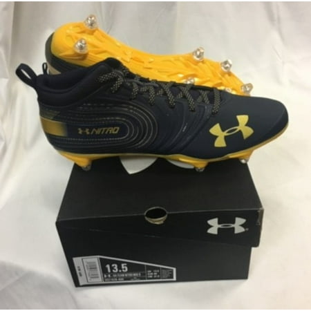 NEW Mens Under Armour Nitro Mid D Football Cleats Navy / Yellow Sz 14 M