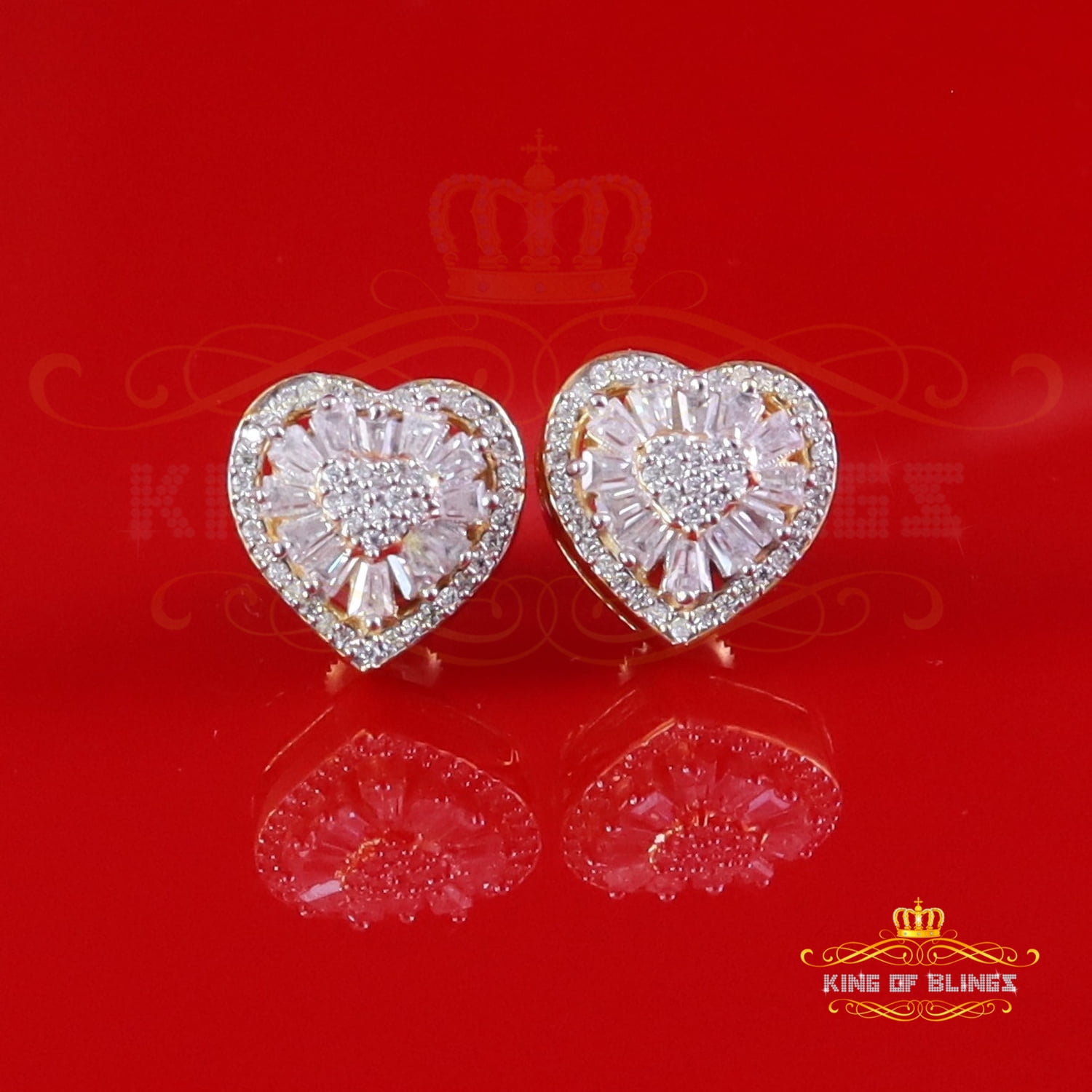 King of Bling's 925 Yellow Silver 1.00ct VVS 'D' Moissanite Heart Stud Earring Men's/Womens