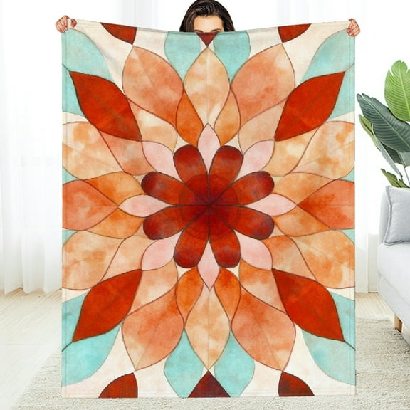 FCXZI Durable Soft Flannel Blanket Red Center Geometric Flower Pattern 30*40in